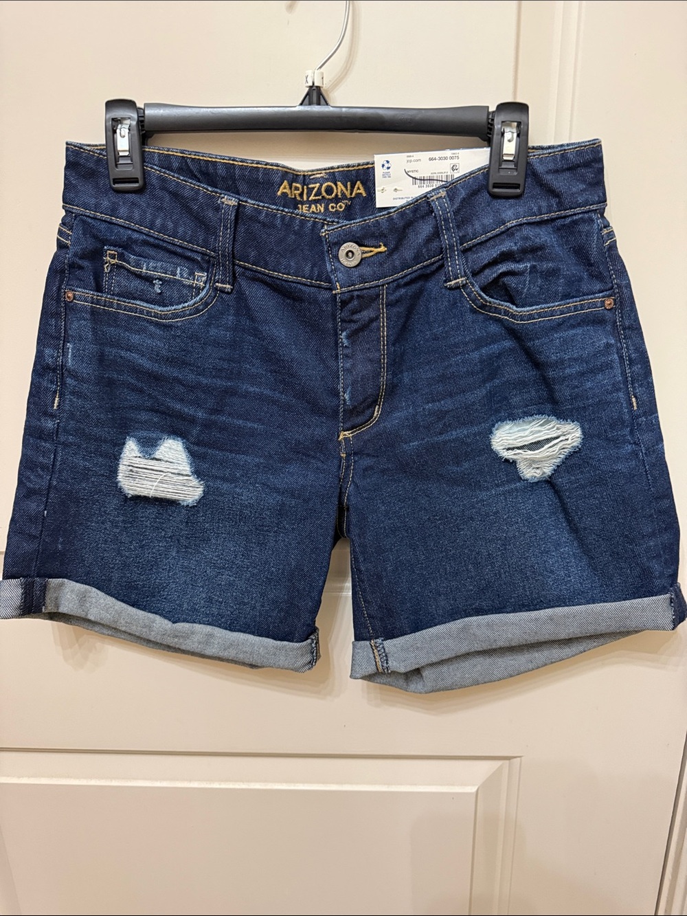 Size 9 Arizona Jean Company Dark Blue Distressed Roll-Cuff Shorts